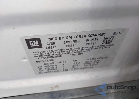 2017 Chevrolet Trax Ls z USA, uszkodzony, nr VIN KL7CJKSB2HB229698